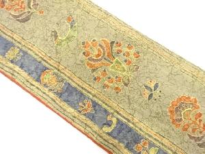 纐纈　草花模様　全通袋帯